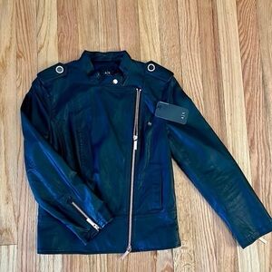 Armani exchange black faux leather 3/4 sleeve jacket size XS